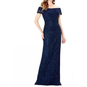 NEW MON CHERI off shoulder lace gown in navy